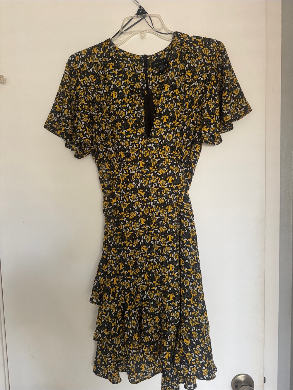 Topshop Floral Ruffle Midi Dress in Black and Yellow
